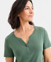 Style & Co Petite Cotton Henley Short-Sleeve T-Shirt, Exclusively at Macy's