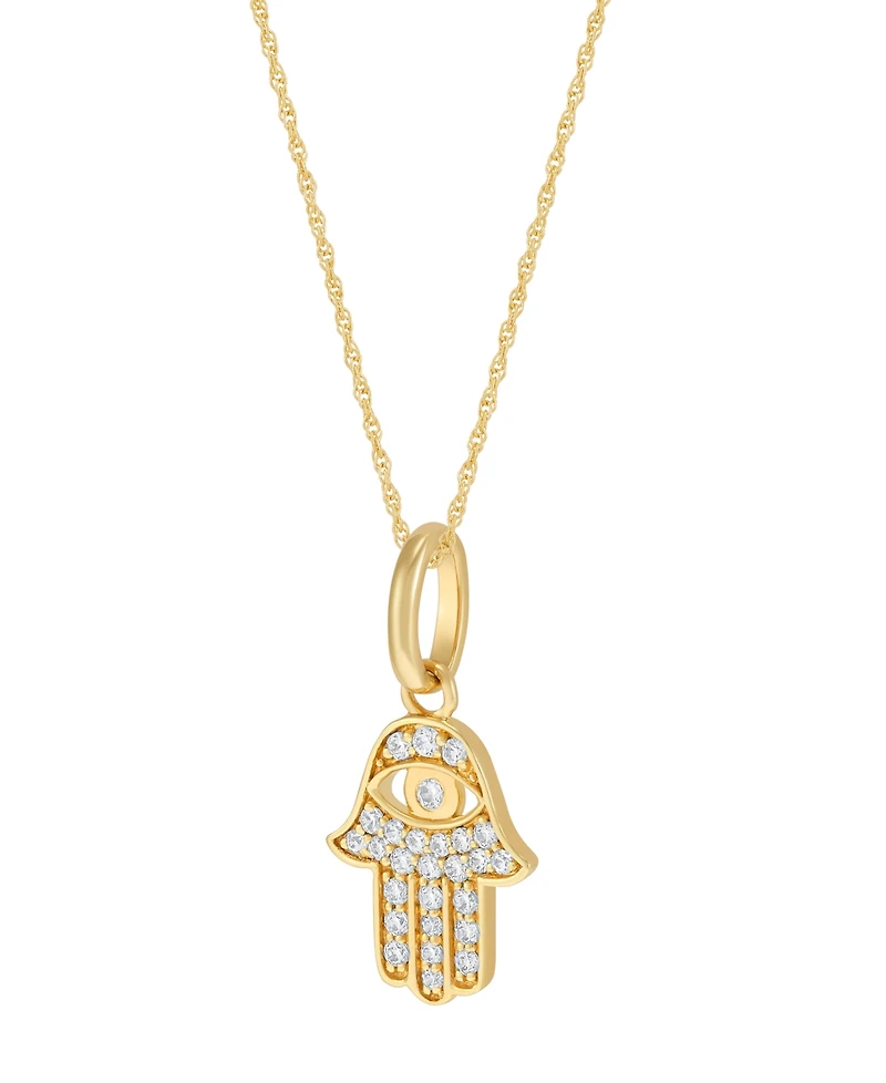 Macy's Diamond Hamsa Hand Pendant Necklace (1/10 ct. t.w.) in 14k Yellow Gold Plated Over Sterling Silver