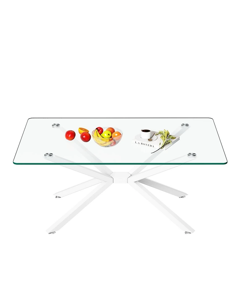 Streamdale Furniture Rectangle Clear Glass Coffee Table with Metal Legs