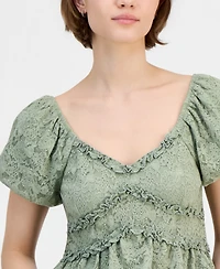 Madden Girl Juniors' Lace Puff-Sleeve Babydoll Top