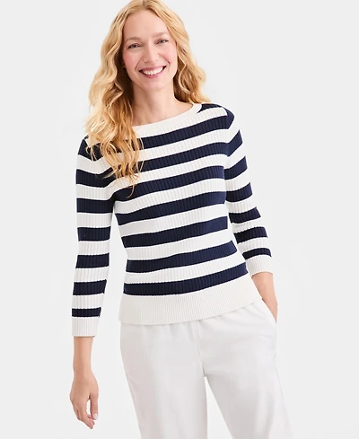 Style & Co Women's Ribbed Cotton Striped Boatneck Sweater, Macy's Exclusive