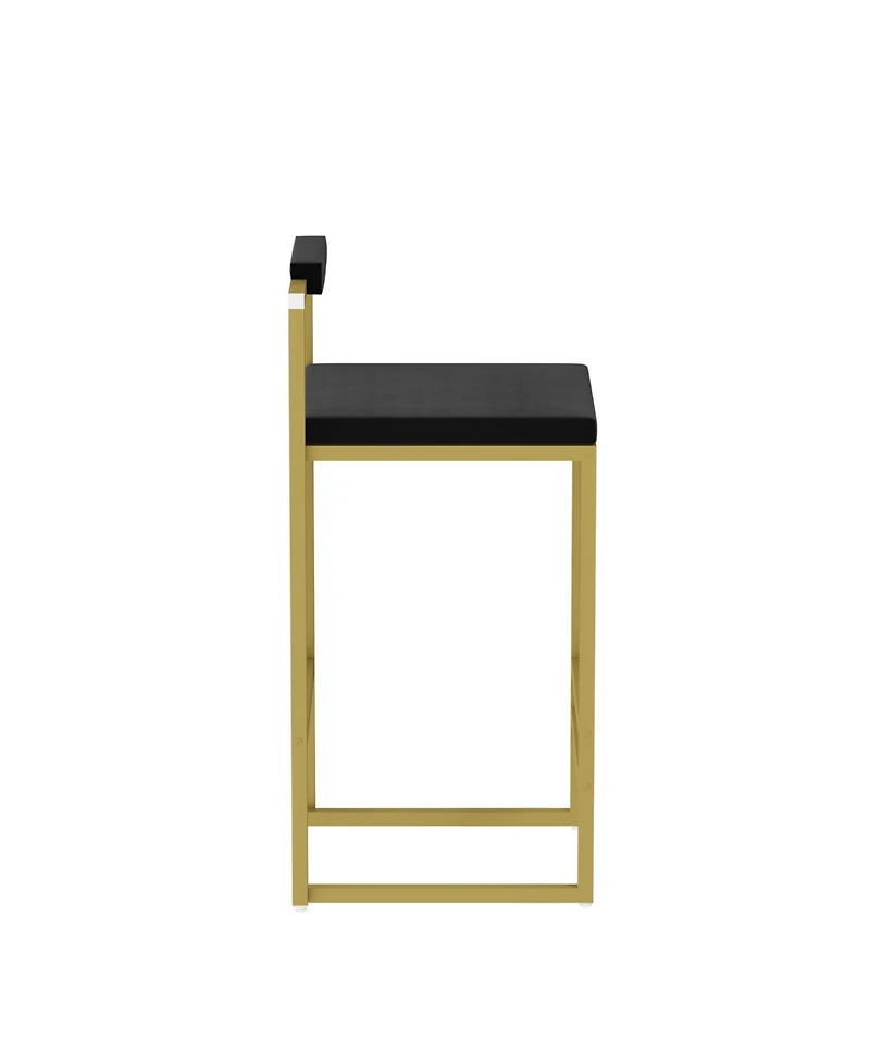 Streamdale Furniture Velvet Counter Stools Set of 2, Low Back, Gold & Black