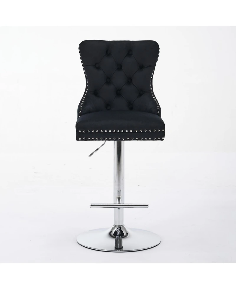 Streamdale Furniture Chrome Swivel Velvet Barstools, Adjustable 25-33", Tufted, Black, Set of 2