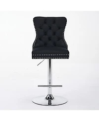 Streamdale Furniture Chrome Swivel Velvet Barstools, Adjustable 25-33", Tufted, Black, Set of 2