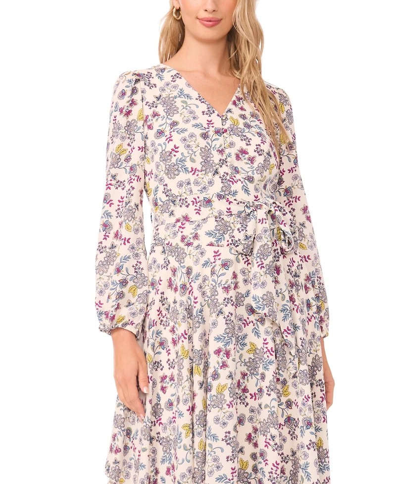 Vince Camuto Women's V-Neck Belted Asymmetric-Hem Dress