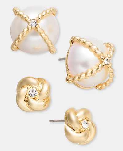 Charter Club 2-Pc. Set Pave & Imitation Pearl Stud Earrings, Macy's Exclusive
