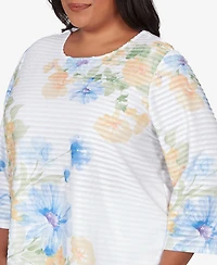 Alfred Dunner Plus Classic Placed Floral Stripe Top