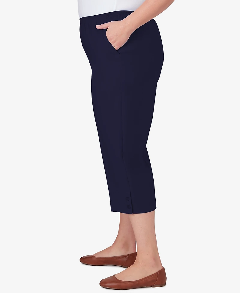 Alfred Dunner Plus Classic Button Hem Gathered Waistband Capri Pants