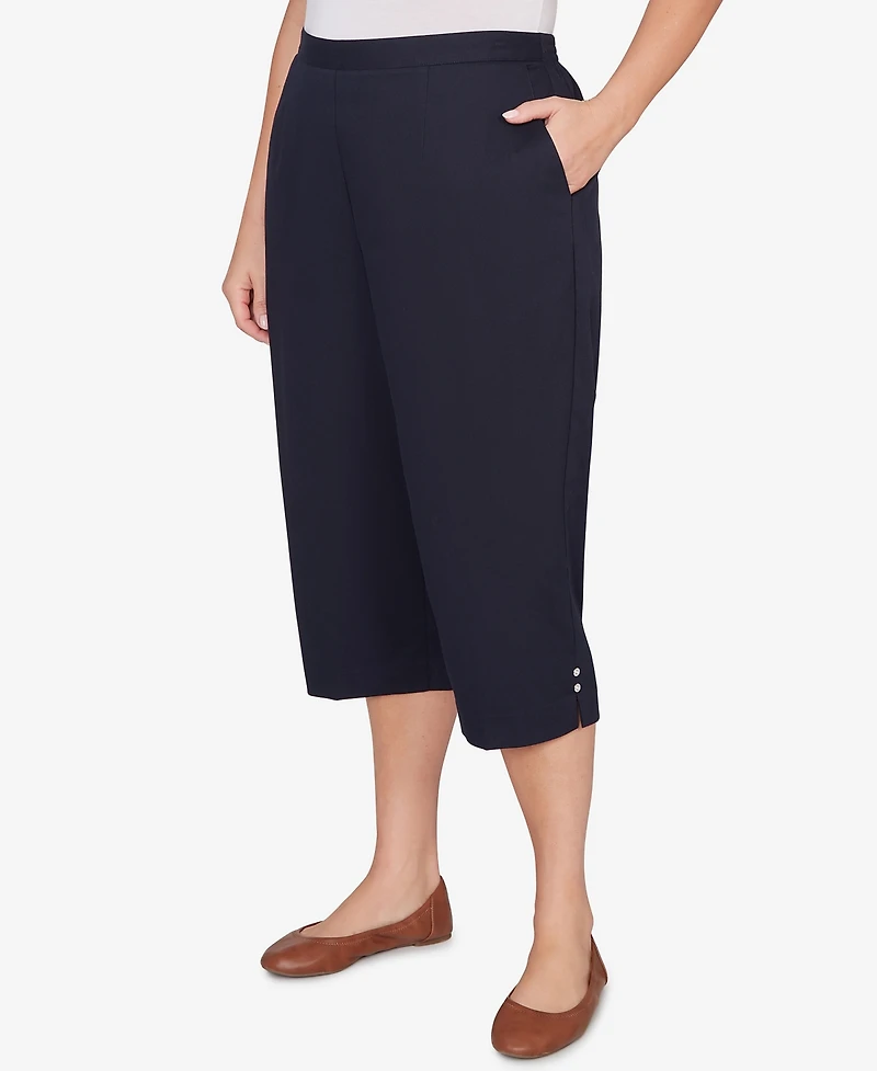 Alfred Dunner Plus Classic Solid Twill Button Hem Capri Pants