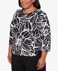 Alfred Dunner Plus Classic Floral Linework Side Tie Ruched Top