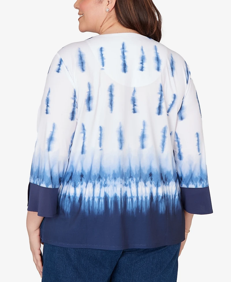 Alfred Dunner Plus Classic Tie Dye Border Split Neck Top
