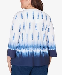Alfred Dunner Plus Classic Tie Dye Border Split Neck Top