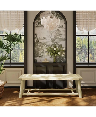 Streamdale Furniture Farmhouse Wood Rattan Bench - 59 Inch