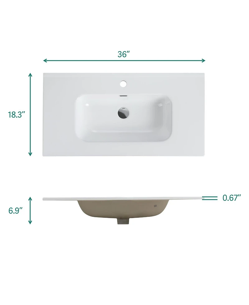 Streamdale 36" White Wall Mount Vanity w/ Ceramic Sink