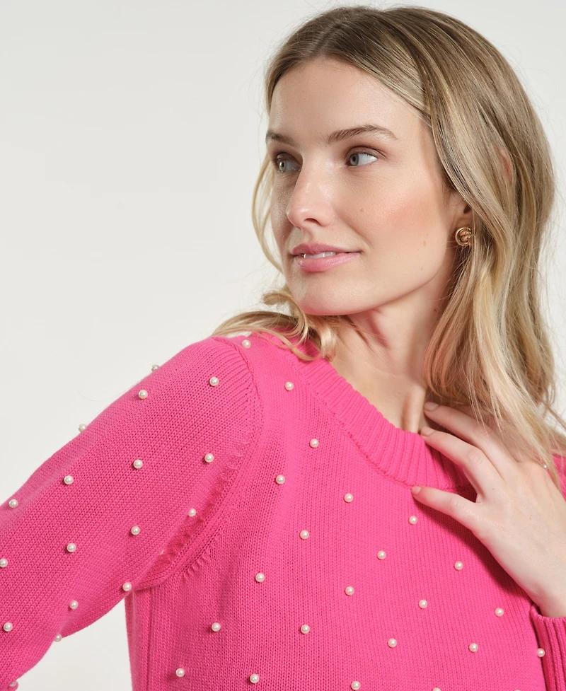 Isaac Mizrahi Women's Beaded Crewneck Sweater