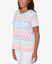Alfred Dunner Women's Chevron Beaded Neck T-shirt