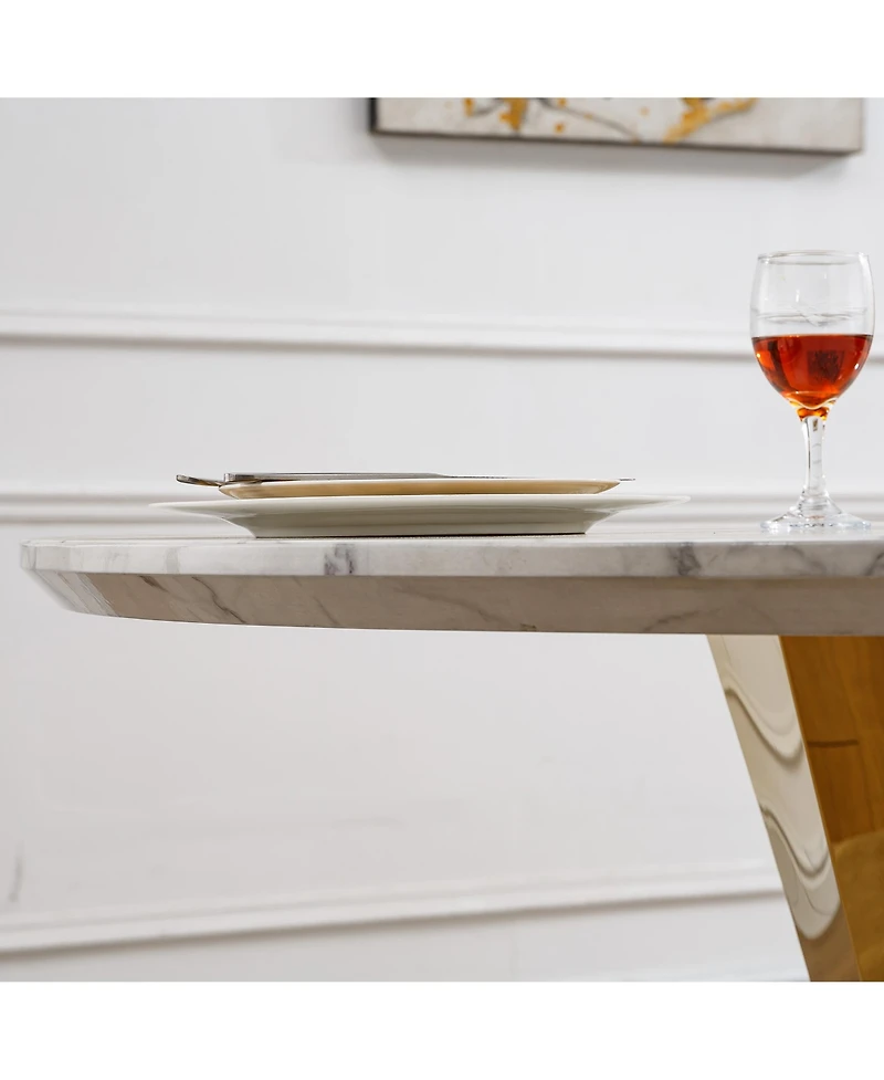 Streamdale Furniture 47" Round Marble Dining Table, Gold Base