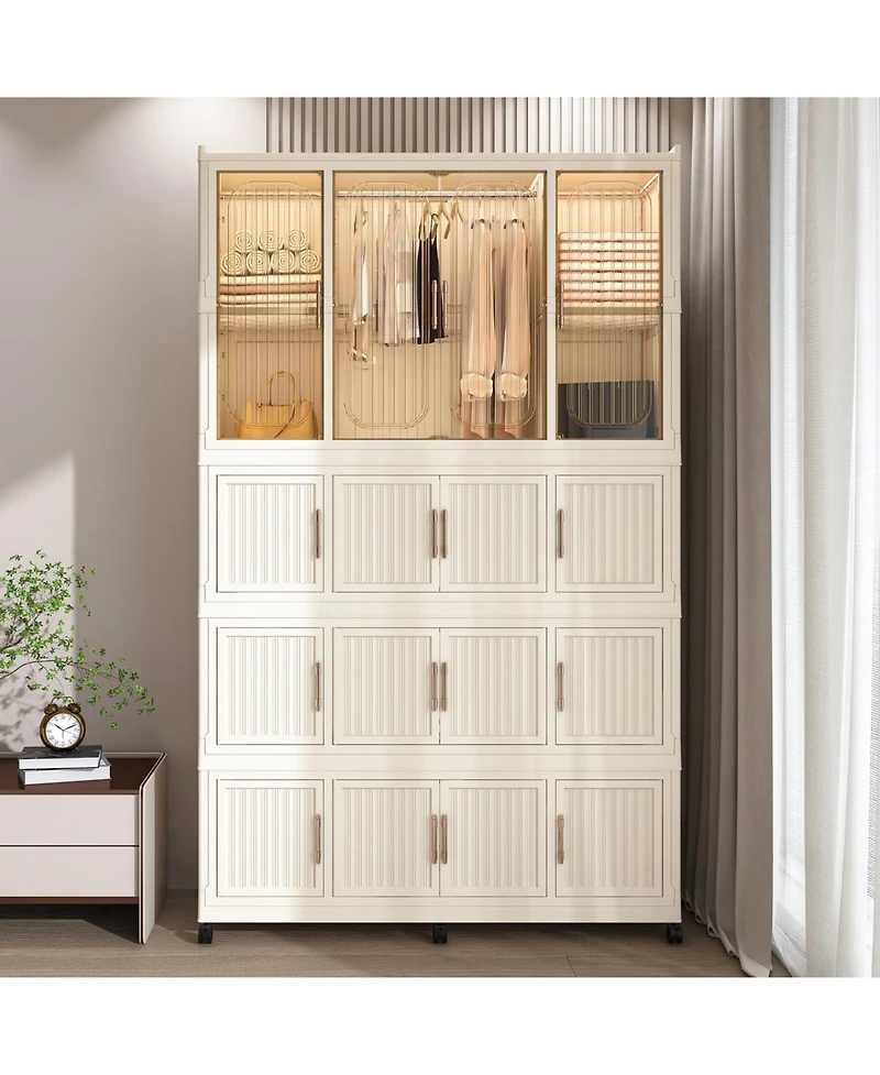 Streamdale Furniture Portable Wardrobe Closet Organizer, 17 Cubes & Rod, Hangers, White