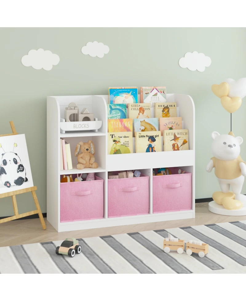 Streamdale Furniture Kids Bookcase with Fabric Drawers - White/Pink