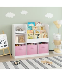 Streamdale Furniture Kids Bookcase with Fabric Drawers - White/Pink