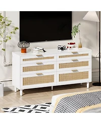 Streamdale 6-Drawer Rattan Dresser with Metal Handle