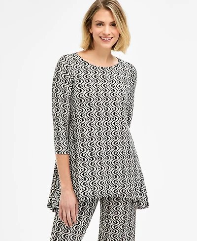 Jm Collection Women's Printed 3/4-Sleeve Swing Knit Top, Macy's Exclusive