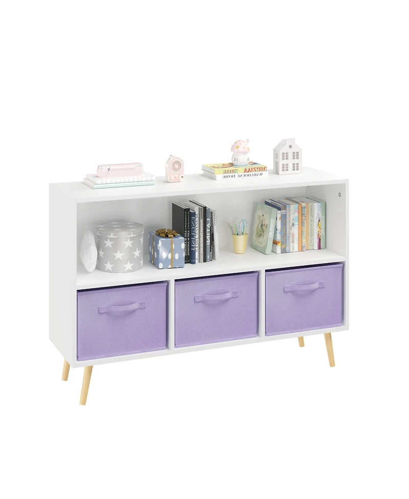 Streamdale Furniture Kids Bookcase with Fabric Drawers - White/Purple