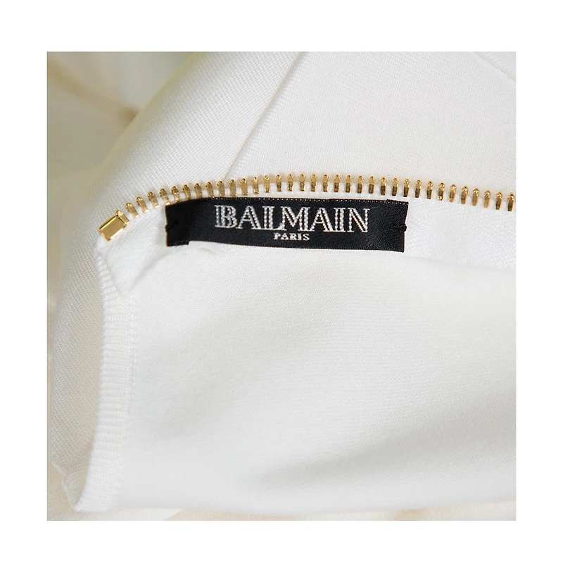 Pre-Owned Balmain Women's White Textured Knit Lace Up Tie Detail Mini Dress