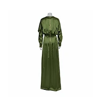 Pre-Owned Balmain Women's Green Silk Satin Pleated Front Slit Detail Maxi Dress