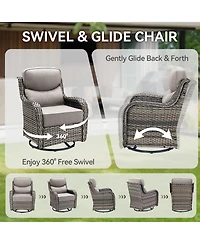 Gymojoy Crescent All-weather Pe Wicker Fire Pit Conversation Set with Olefin 6 Inch Thick Cushions Patio Swivel Chairs (5-Piece)