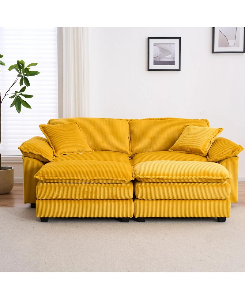 Streamdale Furniture + 2-Seat + Corduroy + With Pillows & Ottomans + Sofa