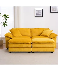 Streamdale Furniture + 2-Seat + Corduroy + With Pillows & Ottomans + Sofa