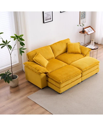 Streamdale Furniture + 2-Seat + Corduroy + With Pillows & Ottomans + Sofa
