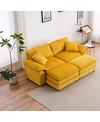 Streamdale Furniture + 2-Seat + Corduroy + With Pillows & Ottomans + Sofa