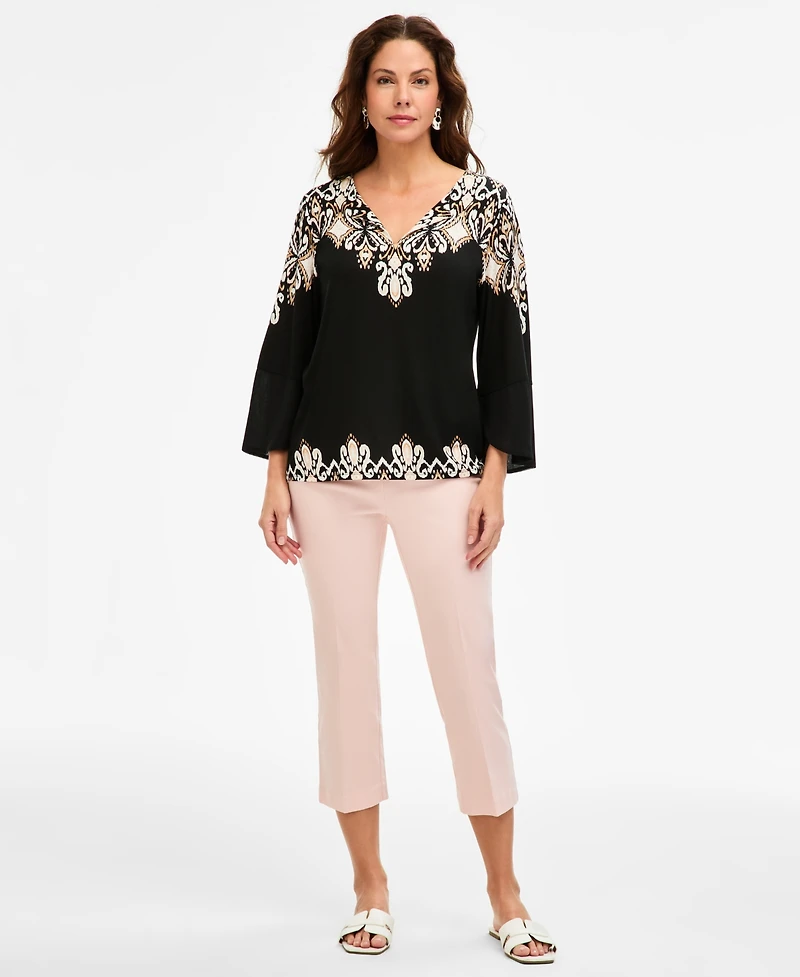 Jm Collection Women's Printed 3/4-Sleeve Chiffon-Cuff Top, Macy's Exclusive