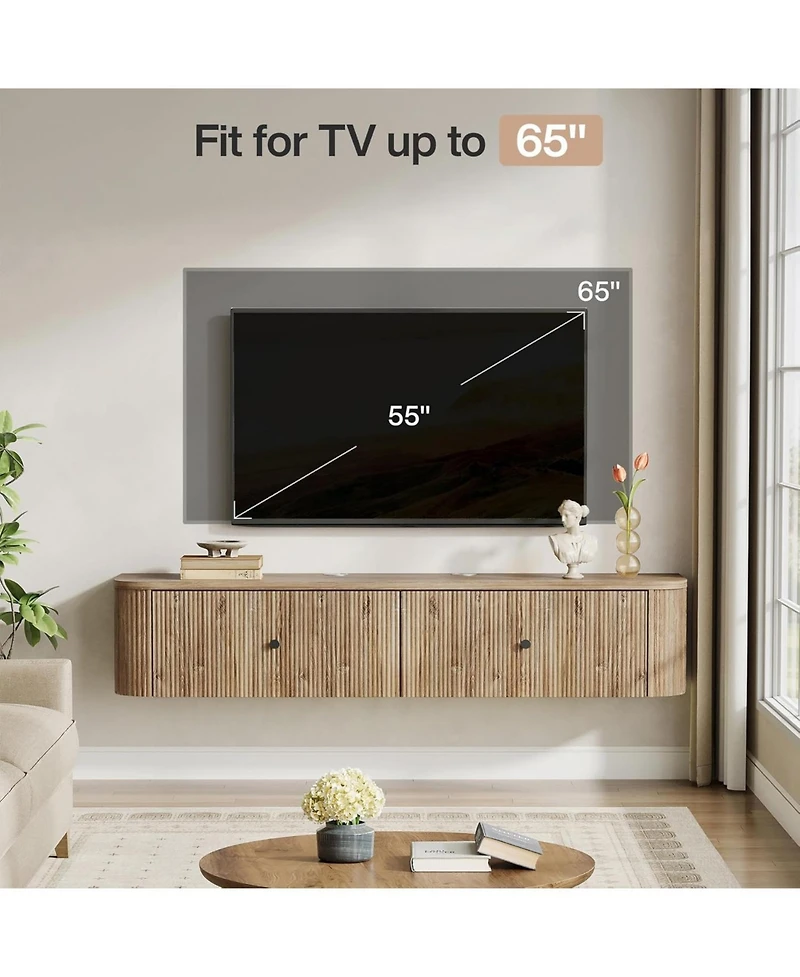 Tribesigns Floating Tv Stand Wall Mounted, with 2 Fluted Drawers