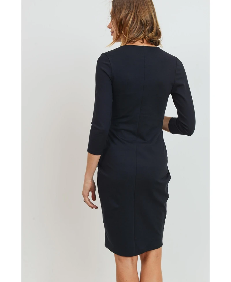 Hello Miz Maternity 3/4 Sleeve Round Neck Front Pleat Dress