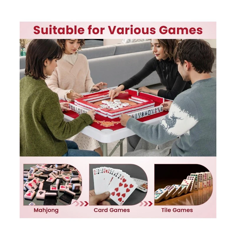 Hongge 35 Inch Folding Mahjong Table for 4 Players with Cup Holders