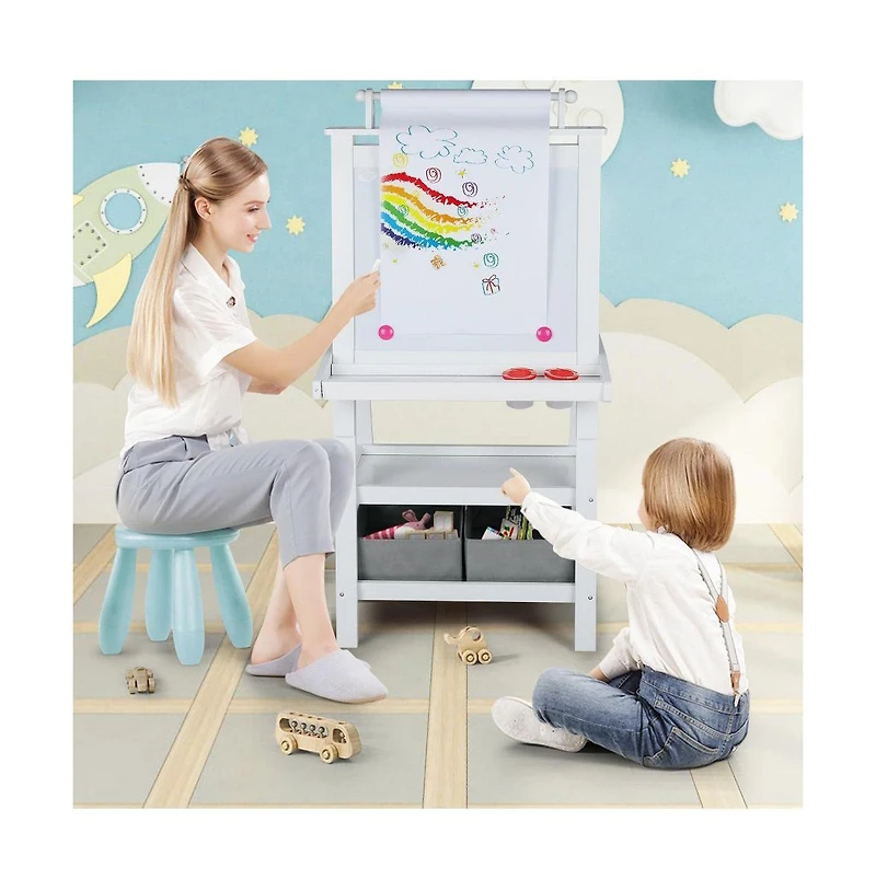 Kinder King Art Easel for Kids, 3 in 1 Toddler Easel w/Whiteboard, Chalkboard & Paper Roll