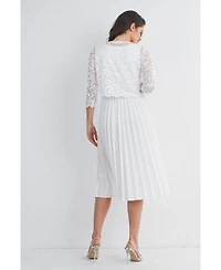 Hello Miz Maternity 3/4 Sleeve Lace Bodice Pleated Nursing Dress