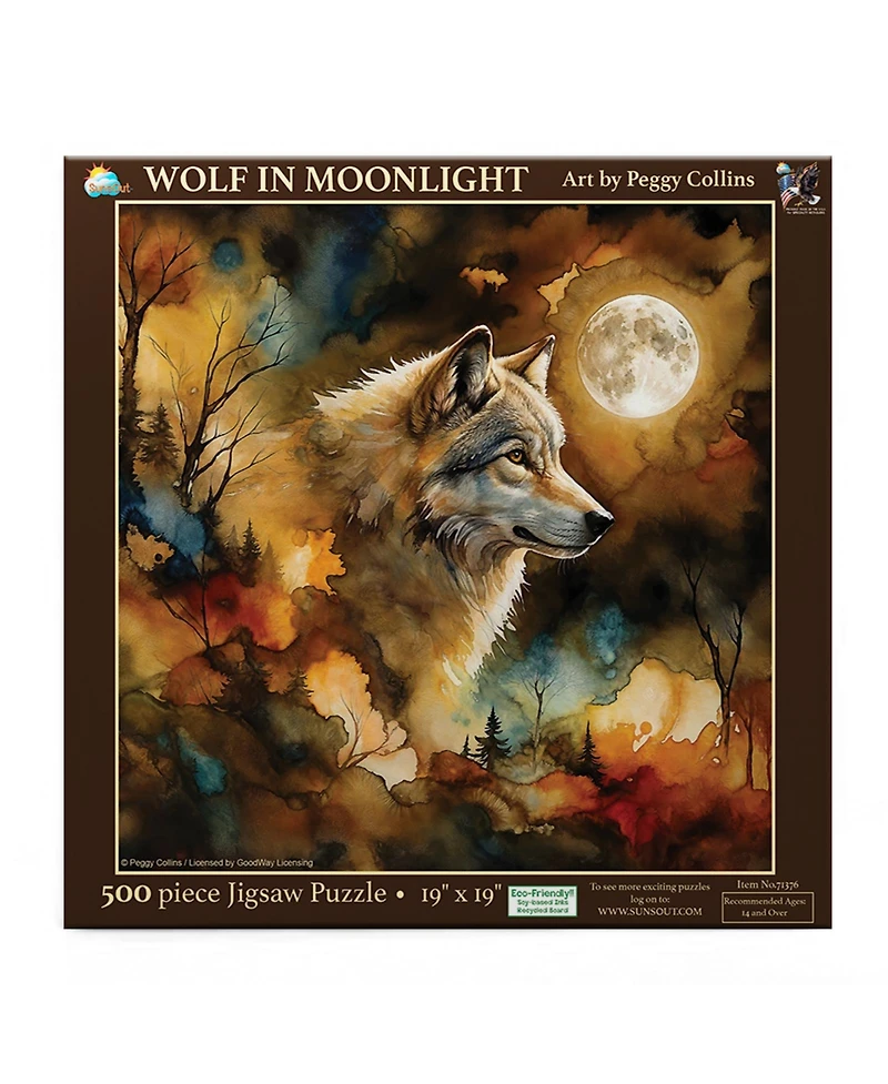SunsOut Wolf in Moonlight 500 piece Jigsaw Puzzle for Adults