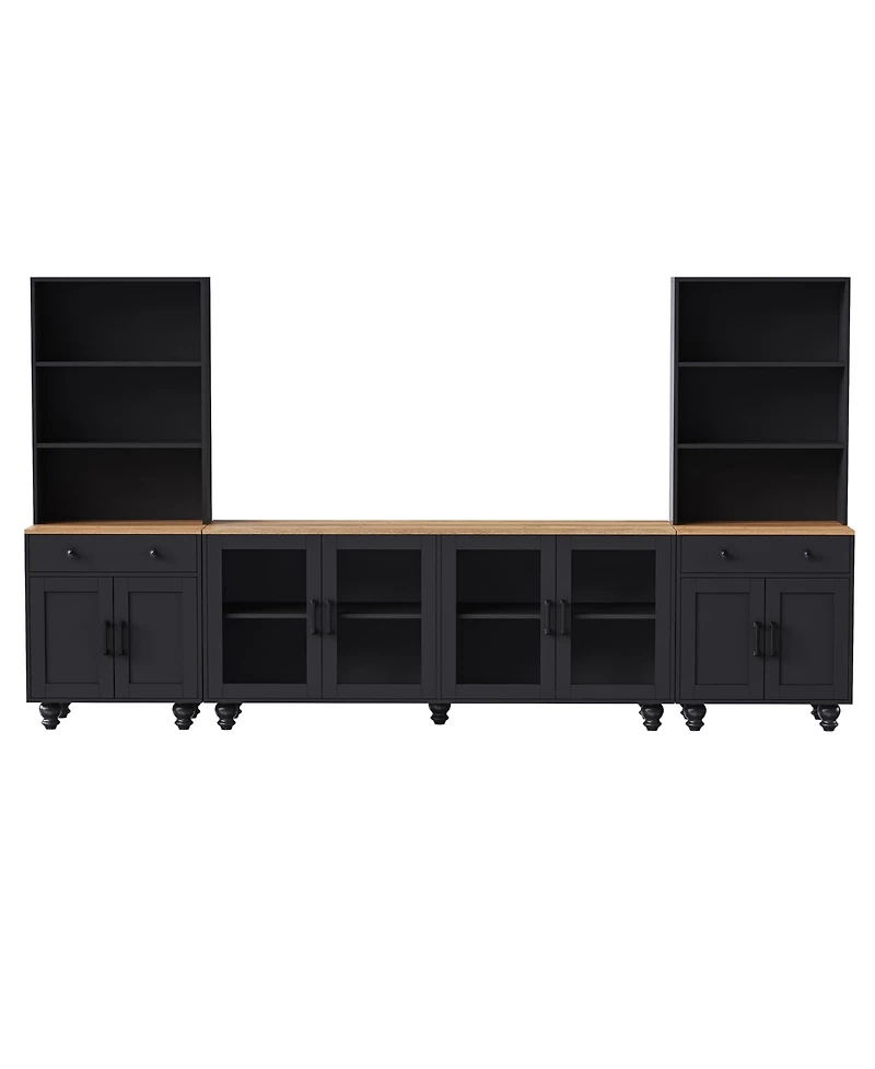 Streamdale Farmhouse Tv Stand with Gourd-Shaped Legs & Bookshelves, White