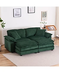 Streamdale Furniture Corduroy 2-Seat Sofa with Pillows & Ottomans - Green
