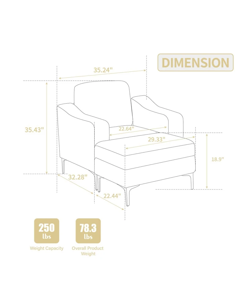 Streamdale Furniture Convertible Corduroy Sectional Sofa with Ottoman - Gray