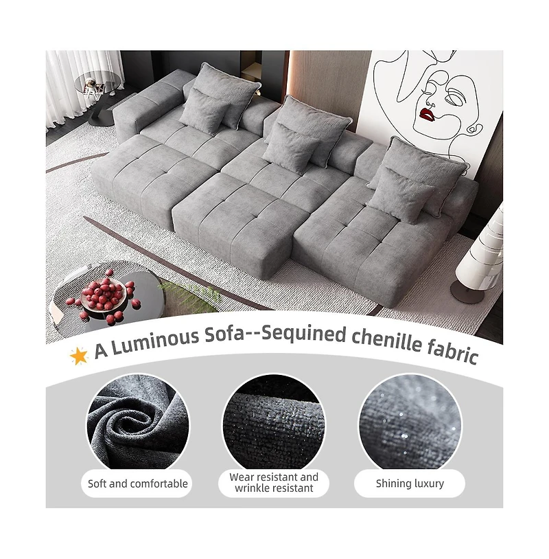 Streamdale Furniture Modern Chenille Sectional Sofa with Pillows