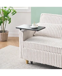 Streamdale Furniture Beige Corduroy Pull-Out Sofa w/ Movable Tabletop & Usb