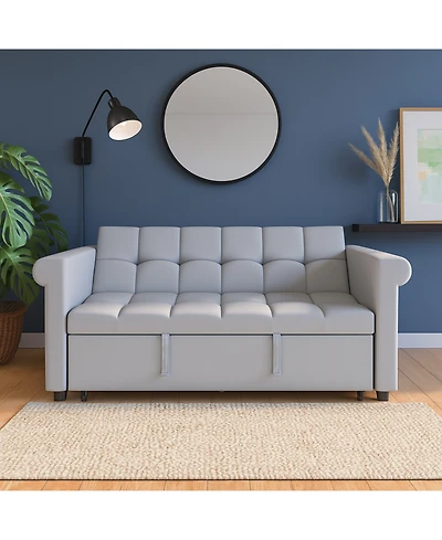 Streamdale Velvet Loveseat Sofa Bed - Gray Pull-Out Sleeper Couch