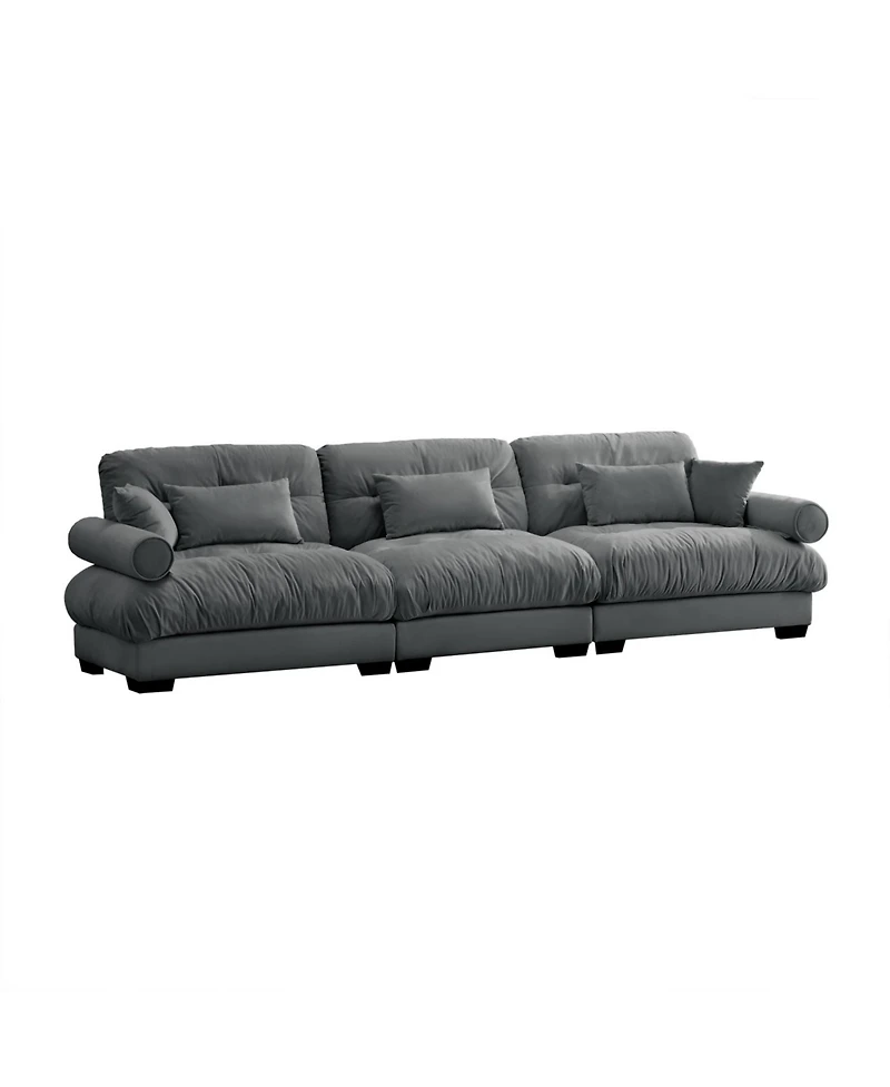 Streamdale Furniture Large Modern Velvet Sofa with Pillows - Grey