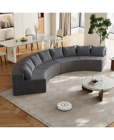Streamdale Furniture Corduroy Curved Sectional Sofa with 8 Pillows (4 Modules)
