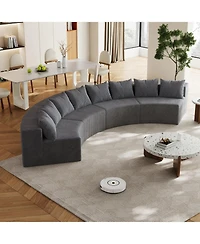 Streamdale Furniture Corduroy Curved Sectional Sofa with 8 Pillows (4 Modules)